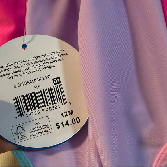 Baby Girls Colorblock One Piece Swimsuit | Size 12M | NWT UPF 50 - Picture 3 of 3